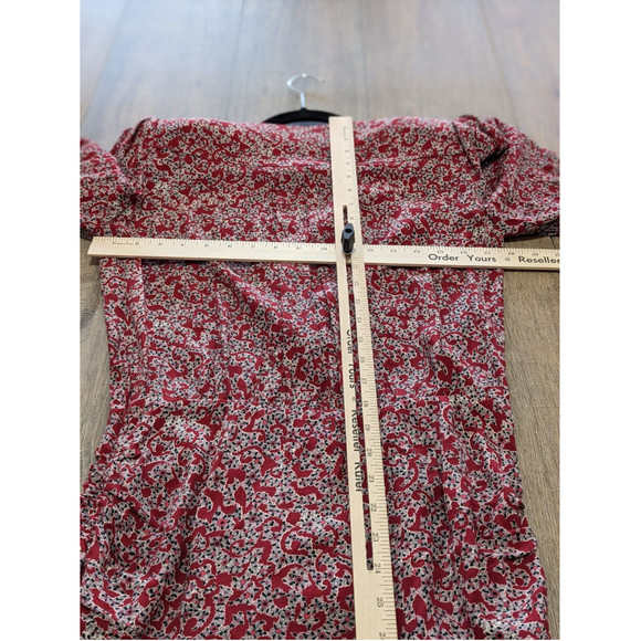 BA@SH Dress Womens Medium Red Floral Print 3/4 Rouched Sleeve V Neck Sheath - Picture 7 of 11